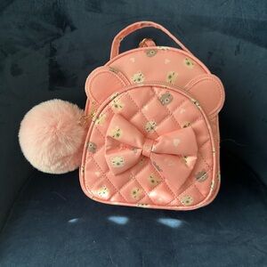 Pink Quilted Kids Backpack with Bear Design